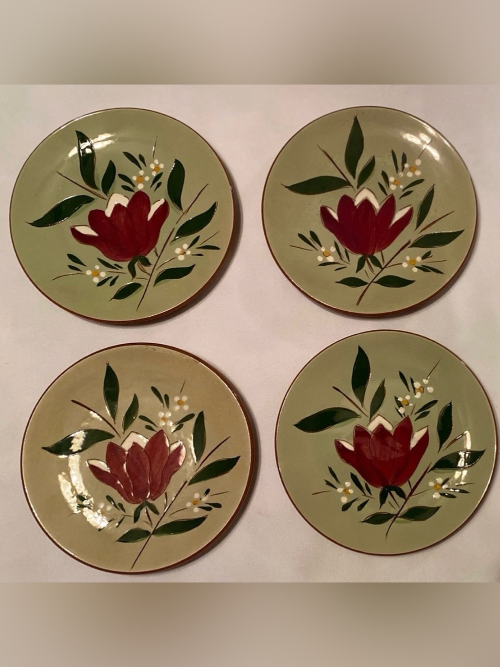 Stangl Pottery 'Magnolia' Bread & Butter Plates Set 4 Vintage 1950-70 MCM